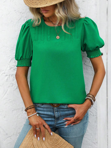 LUNE Holiday Casual Solid Color Puff Sleeve Shirt