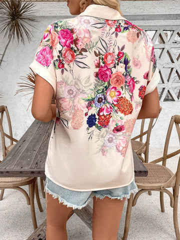 LUNE Holiday Style Floral Printed Batwing Sleeve Shirt For Summer