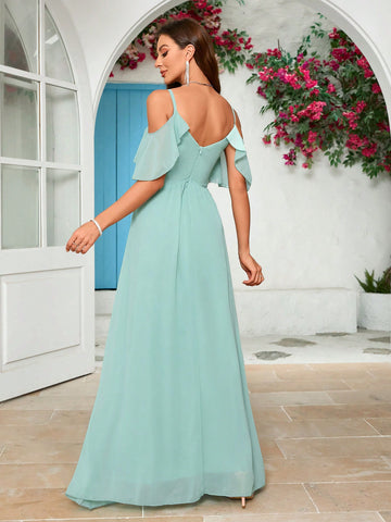 Hollow Out Shoulder Chiffon Bridesmaid Dress