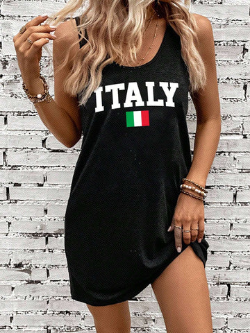 Italian Flag Europe Cup Sporty Casual Simple Vest Dress, Perfect For Summer