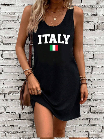 Italian Flag Europe Cup Sporty Casual Simple Vest Dress, Perfect For Summer