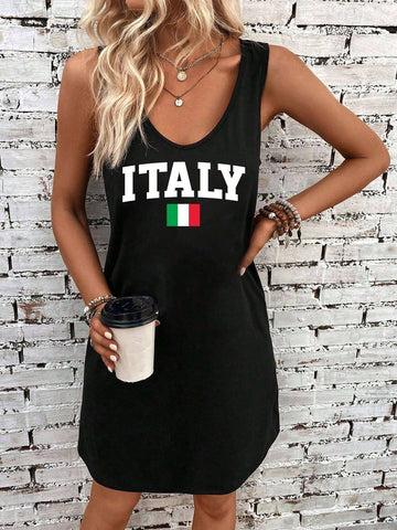 Italian Flag Europe Cup Sporty Casual Simple Vest Dress, Perfect For Summer