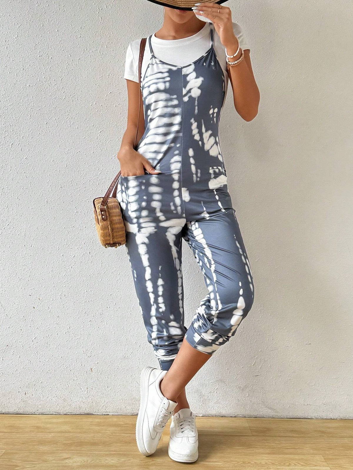 Knitted Snake Print Spaghetti Strap Jumpsuit For Casual Women In Summer