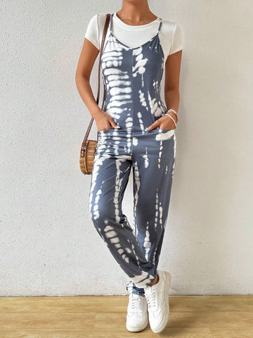 Knitted Snake Print Spaghetti Strap Jumpsuit For Casual Women In Summer