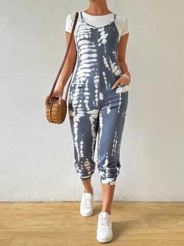 Knitted Snake Print Spaghetti Strap Jumpsuit For Casual Women In Summer