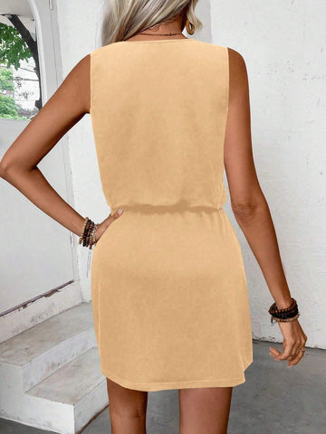LUNE Solid Color Sleeveless Tied Waist Women's Dress