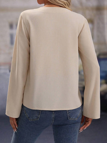 LUNE Women's Solid Color Shirt With Half-Open Placket & Long Sleeves