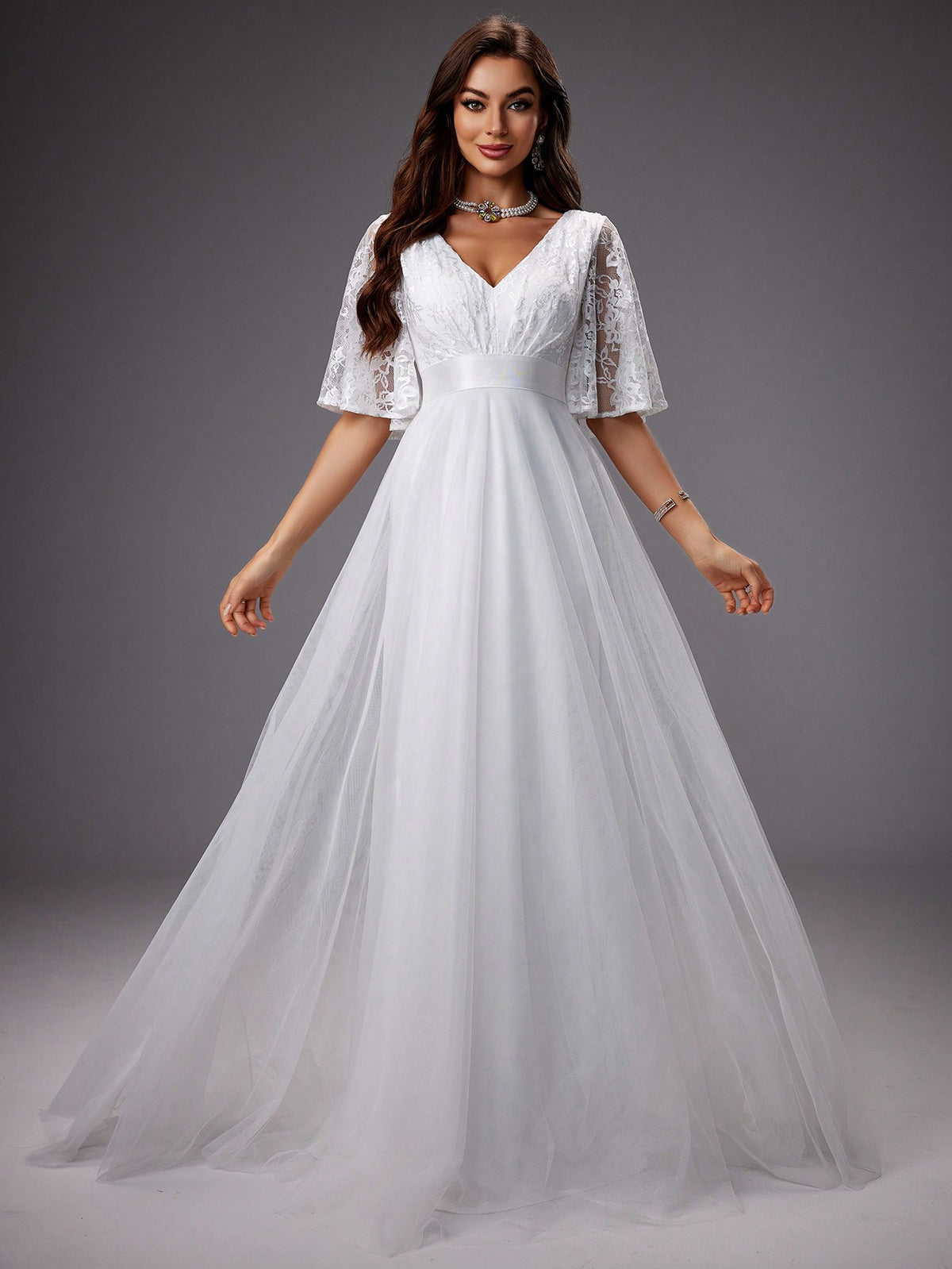 Lace And Mesh Patchwork Wedding Dress