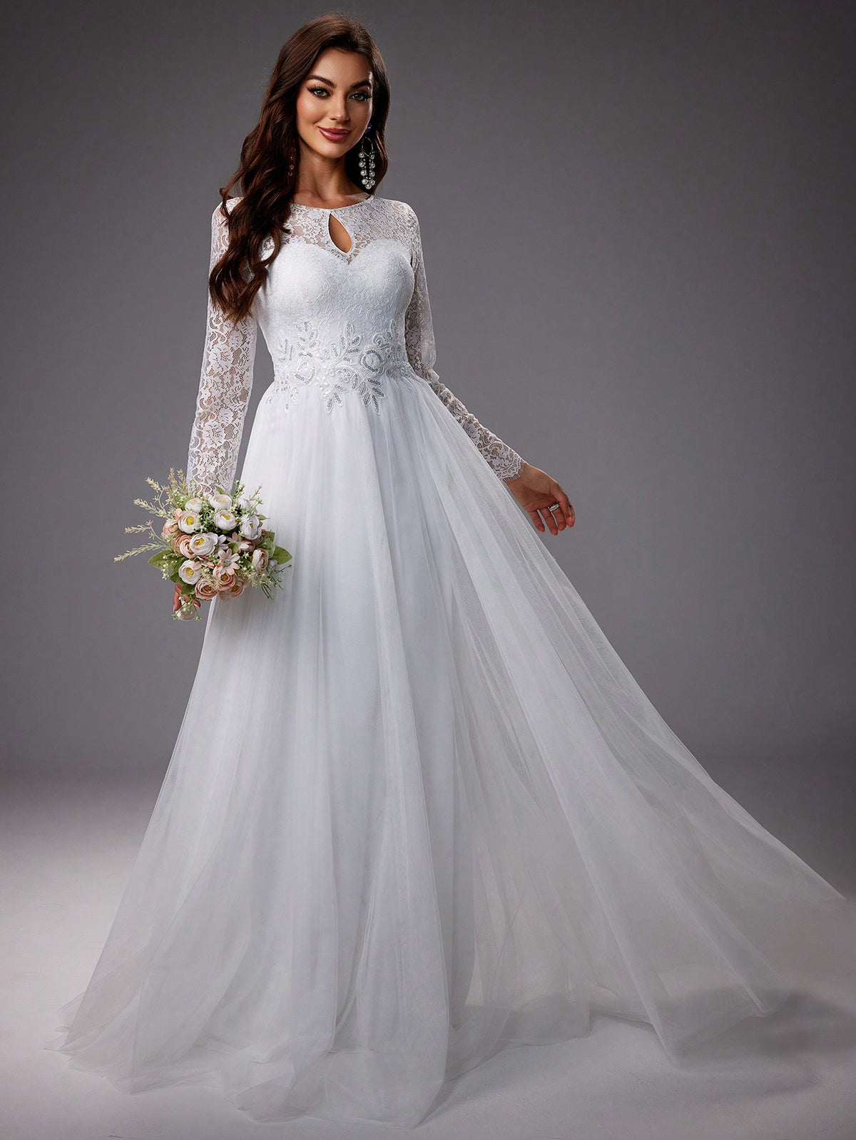 Lace Long Sleeve Gorgeous Wedding Party Maxi Dress