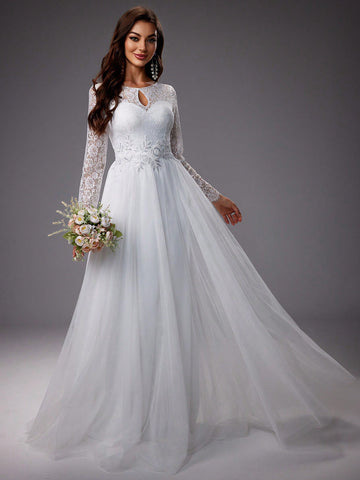 Lace Long Sleeve Gorgeous Wedding Party Maxi Dress