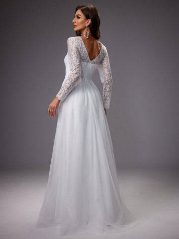 Lace Long Sleeve Gorgeous Wedding Party Maxi Dress