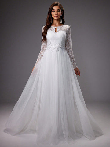 Lace Long Sleeve Gorgeous Wedding Party Maxi Dress