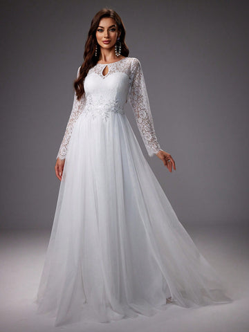 Lace Long Sleeve Gorgeous Wedding Party Maxi Dress