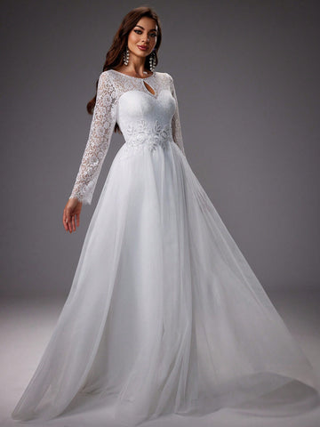 Lace Long Sleeve Gorgeous Wedding Party Maxi Dress