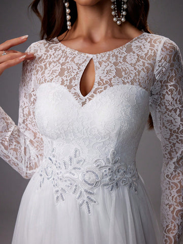 Lace Long Sleeve Gorgeous Wedding Party Maxi Dress
