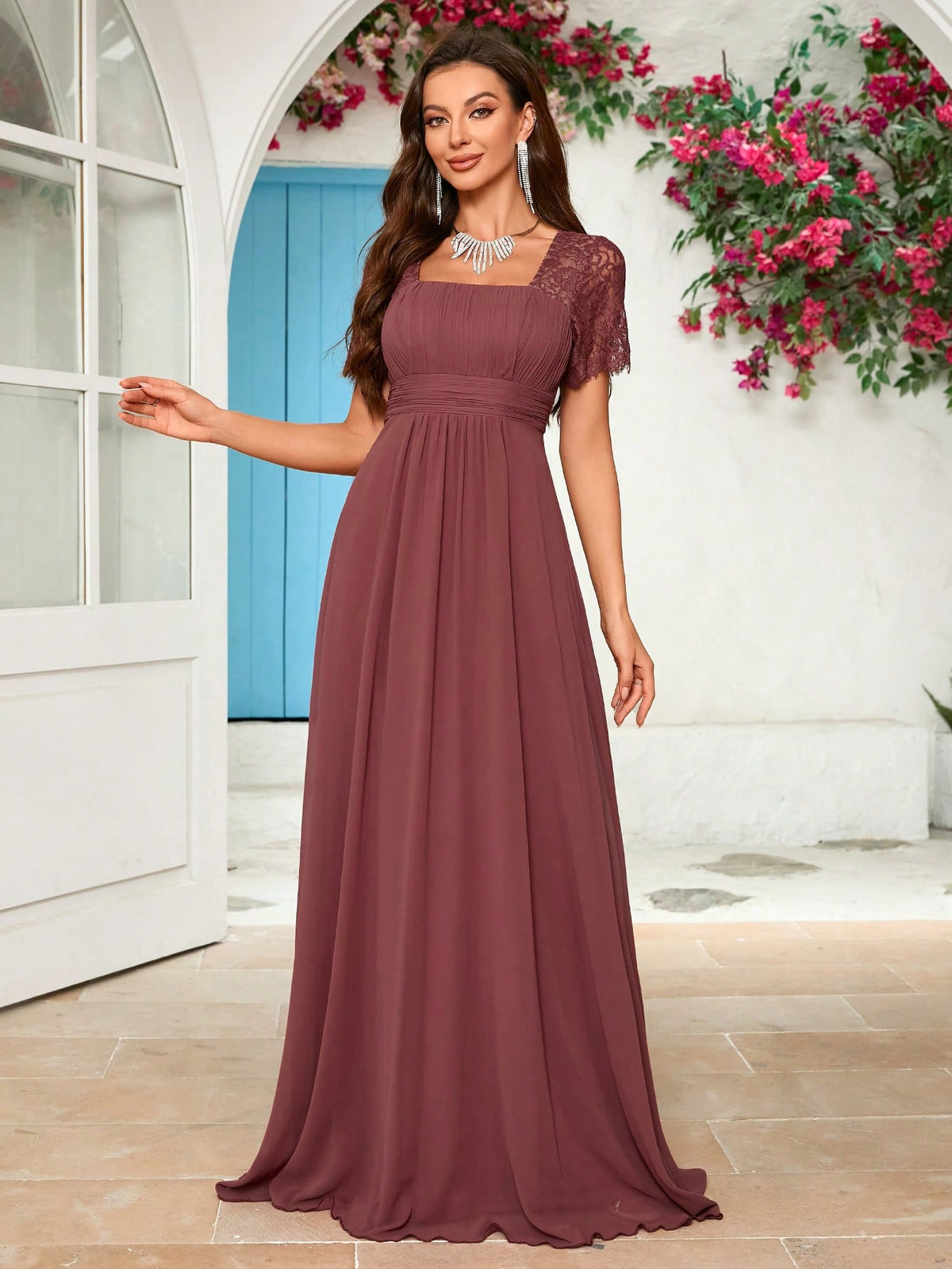Lace Panel Chiffon Bridesmaid Dress