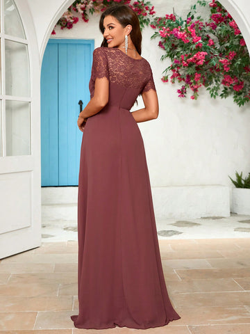 Lace Panel Chiffon Bridesmaid Dress