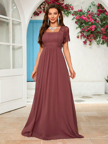 Lace Panel Chiffon Bridesmaid Dress