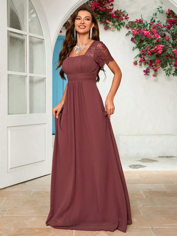Lace Panel Chiffon Bridesmaid Dress