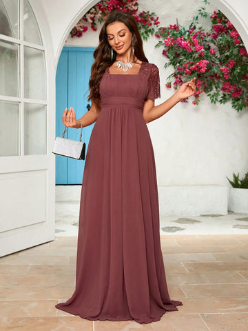 Lace Panel Chiffon Bridesmaid Dress