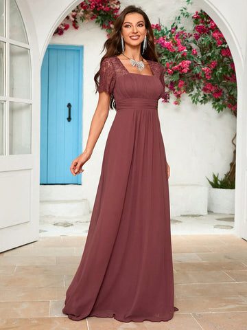 Lace Panel Chiffon Bridesmaid Dress