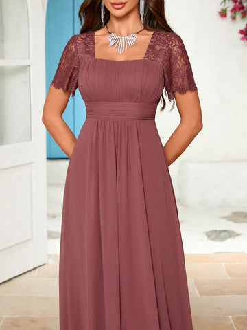 Lace Panel Chiffon Bridesmaid Dress