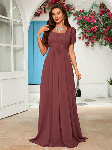Lace Panel Chiffon Bridesmaid Dress