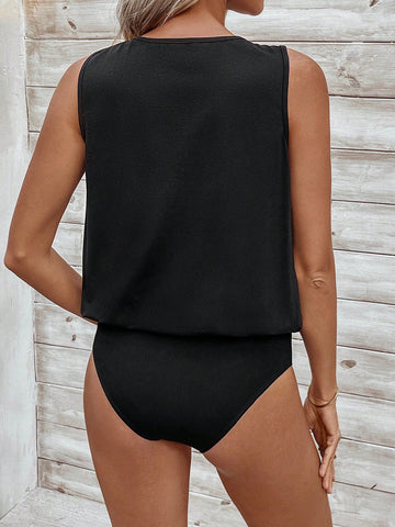 Ladies' Cap Sleeve Bodysuit With Keyhole Neckline