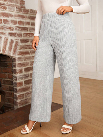 LUNE Ladies' Casual Solid Color Knitted Straight Pants