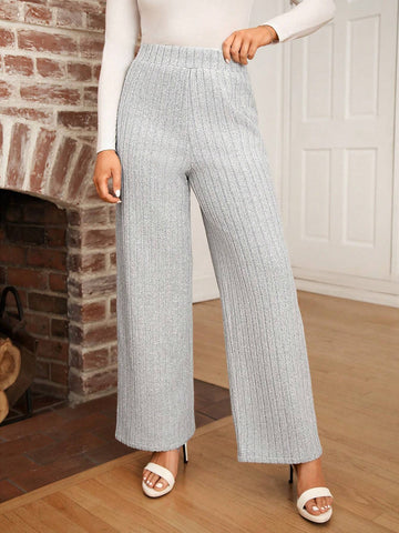 LUNE Ladies' Casual Solid Color Knitted Straight Pants