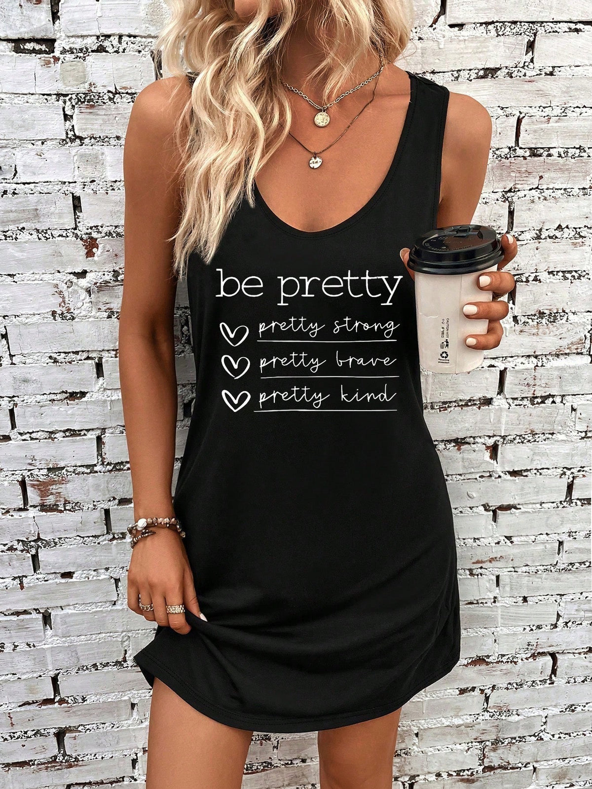 Ladies' Dress With English Love Heart Graphic Print