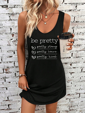Ladies' Dress With English Love Heart Graphic Print