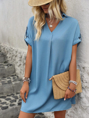 Ladies' Elegant Solid Color V-Neck Dress