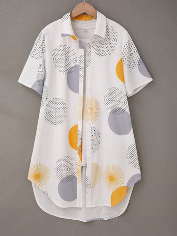 LUNE Ladies' Fashion Printed Short Sleeve Shirt, Random Floral Pattern