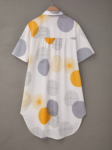 LUNE Ladies' Fashion Printed Short Sleeve Shirt, Random Floral Pattern