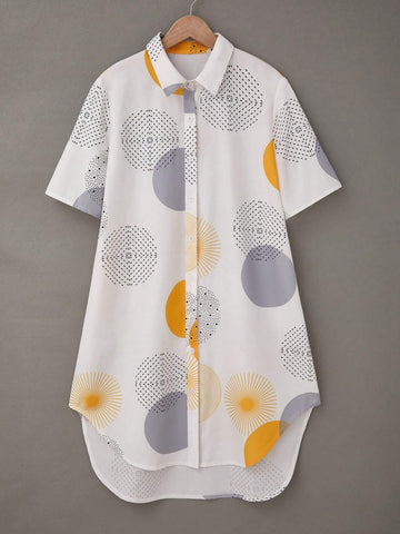 LUNE Ladies' Fashion Printed Short Sleeve Shirt, Random Floral Pattern