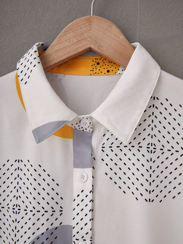 LUNE Ladies' Fashion Printed Short Sleeve Shirt, Random Floral Pattern