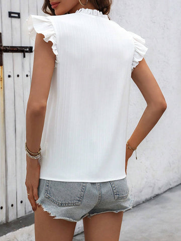 LUNE Ladies" Fashionable Summer Floral Print Flutter Sleeve Top With Ruffled Hem