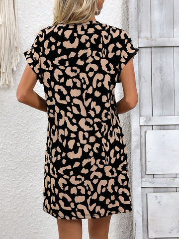 Ladies' Leopard Print Round Neck Dress