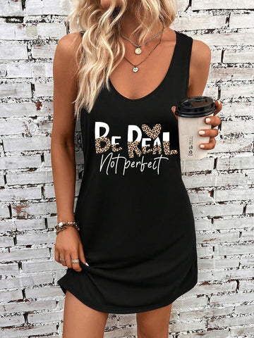 Ladies' Letter Printed V-Neck Sleeveless Dress