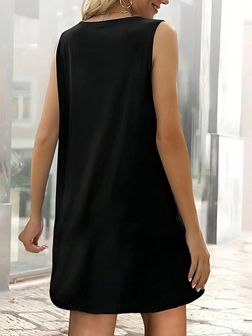 Ladies' Letter Printed V-Neck Sleeveless Dress