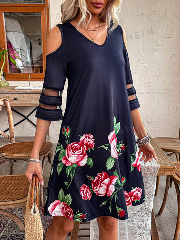 Ladies' Off-Shoulder Floral Printed Dress