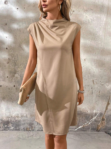 Ladies' Plain Color Stand Collar Wrap Dress