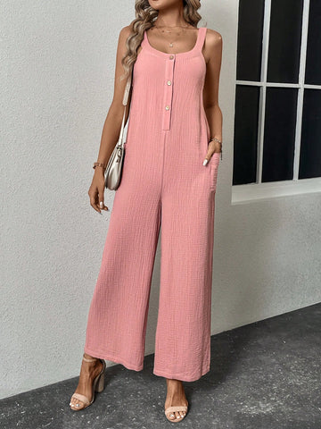 Ladies' Pocket & Side Buttoned Suspenders Jumpsuit