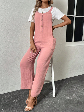 Ladies' Pocket & Side Buttoned Suspenders Jumpsuit