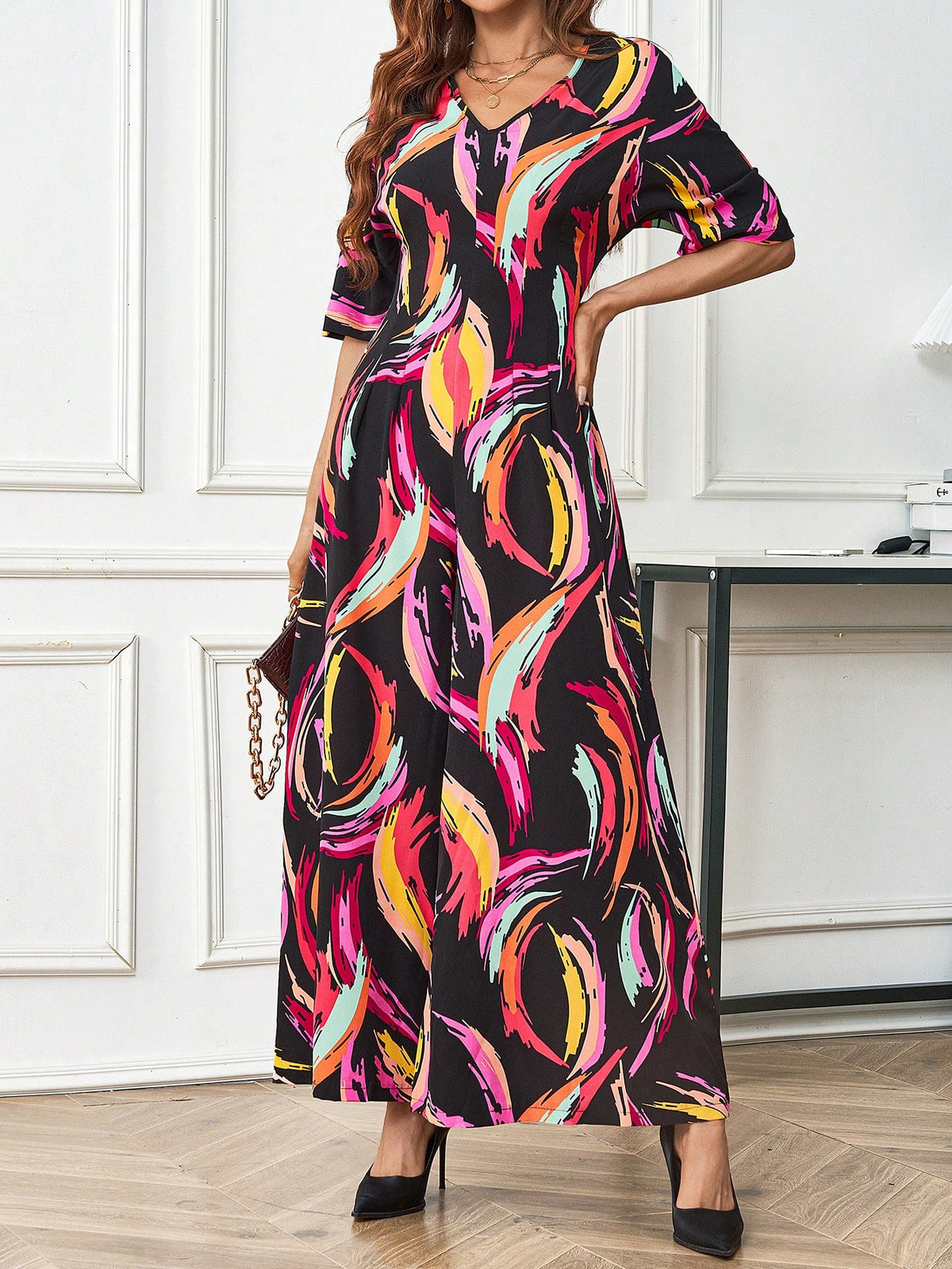 Ladies' Printed Full-length Wide Leg Jumpsuit