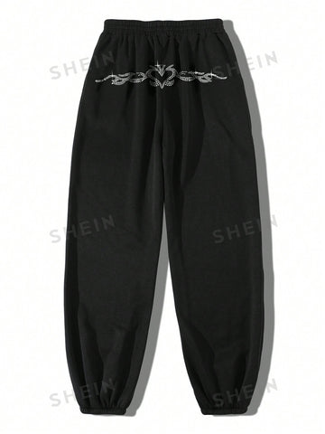 LUNE Ladies' Rhinestone Heart Pattern Sweatpants