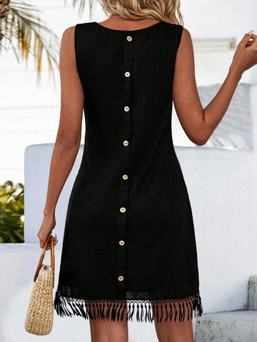 Ladies' Round Neck Back Button Double Breasted Dress