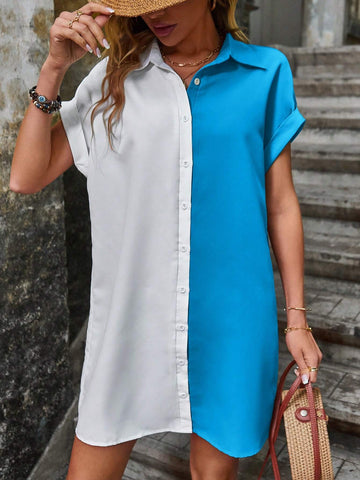 Ladies' Simple Color Block Daily Dress