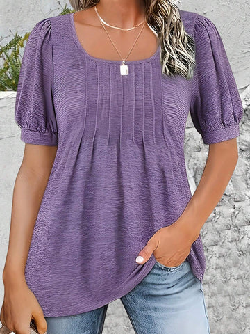 LUNE Ladies' Simple Everyday Pleated Shirt In Solid Color